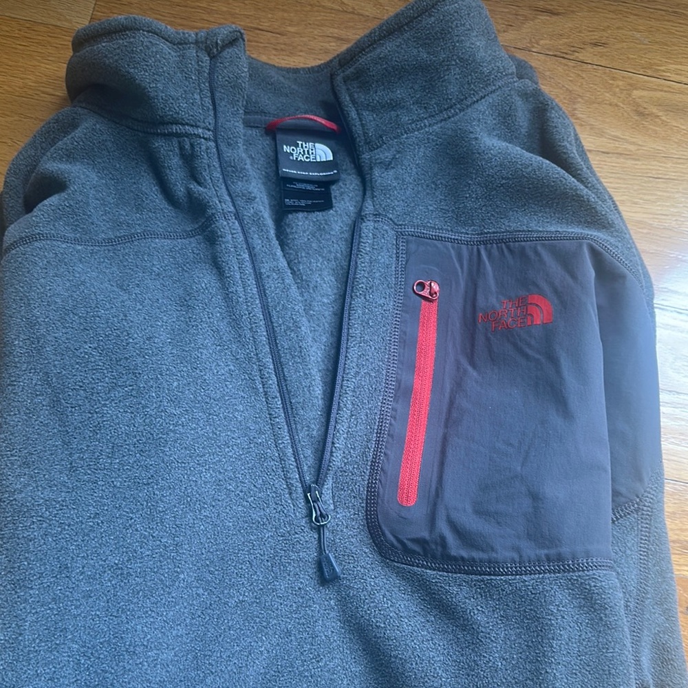 The North Face Gray and Red Fleece Pullover